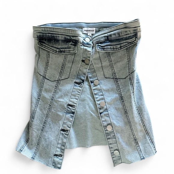 Revolve Superdown Denim Corset Top Strapless - Picture 1 of 3